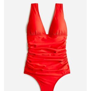 J. Crew $94 Women's  Red Ruched V-Neck One Piece Swimsuit Size 22 BC116